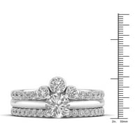 1к ТДВ диамант 14к Бяло Злато коронован сватбен пръстен комплект