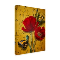 Търговски марки изобразително изкуство' червени макове с жълти пеперуди ' платно изкуство от чери Рое Дирксен