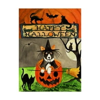 Изобразително изкуство 'Честит Хелоуин куче тиква' платно изкуство от Черил Бартли