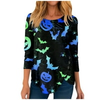 Ризи с дълъг ръкав за жени Хелоуин отпечатък тийнейджъри блузи ежедневни нередовни върхове на бутони пуловер