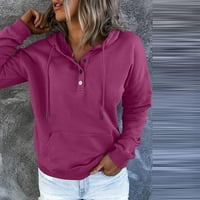 Женски пуловер качулки Дръпкане Хенли готини суичъри за жени есен дълги ръкави твърди топли качулки за жени ежедневни копчета