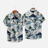 Мъжки ризи Небрежни бутони за печат на нестабилни плаж за късо ръкав на ризата с къса ръкав Блуза Светло синьо S, M, L, XL, XXL,