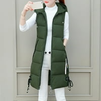 Yinguo Женски зимен памучен подплатен дълъг жилетка връхни дрехи с джобове с качулка зелено xxl