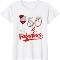 Жени и приказна кралица Честит рожден ден 50-та роза червено вино тениска ръкав риза Графика на ежедневни ризи за кръгла шия бял