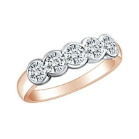 1. Карат кръгла форма Уайт естествен диамант пет каменни вечността сватбена лента пръстен в 14k твърд розов златен пръстен размер-8.5