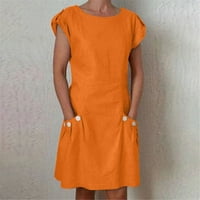 Huaai рокли за жени жени Небрежна солидна рокля джобни копчета с къс ръкав кръг врат свободна рокля плюс размер рокля оранжева