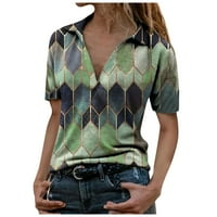 Тениски на Wendunide за жени модни жени лято отпечатани с къси ръкави тениска тениска небрежни върхове на тройници зелени xxxl