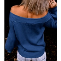 Пуловери за женски женски солидна кръгла шия с дълъг ръкав разхлабени плетени пуловер пуловер джъмперни върхове