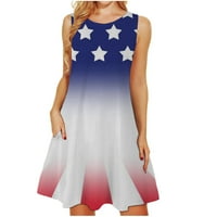 Жени американски танкови рокли за жени за жени 4 юли Ден на деня звезди и ивици Патриотична рокля без ръкави
