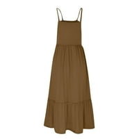 Finelylove слънчеви рокли за женски клирънс рокли v-образни вещи твърди без ръкави peplum khaki