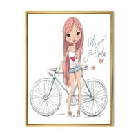 Дизайнарт 'млада жена с велосипед' детско изкуство в рамка платно за стена арт принт
