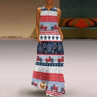 Ден на независимостта 4 юли летни рокли Модни макси подходящи разхлабени елегантни дълги без ръкави Сплит флорална патриотична
