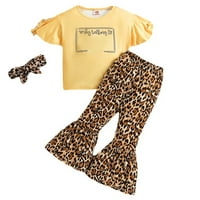 Тоалет на момичето Азбука Жълта топ леопардов принт разточен панталони тениски тениски за панталони с панталони