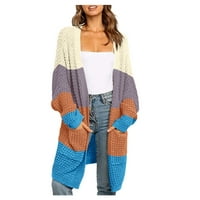 Пуловери Кардиган с отворено палто джобове пачуърк фронт бохо дамски ръкав дълъг плетен пуловер бутон надолу пуловер за жени елегантен