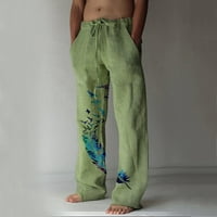 Yanhoo Loose Fit Pants for Men Bird Print Cotton Linen Pants DrawString Yoga Beach Swetpants Pocket Jogger панталони