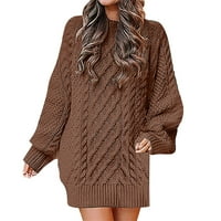 Guzom пуловерни рокли за жени- моден моден корупка плетен есен и зимни миди рокли кафяв размер l
