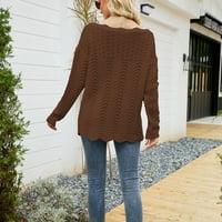 Leesechin пуловери за жени Просвещение с дълъг ръкав с твърд цветен плетен пуловер V Neck
