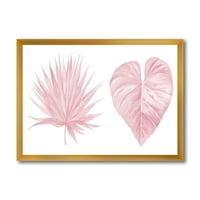 Дизайнарт 'тропически розови акварелни листа на бял фон' изтъркан шик рамкиран Арт Принт