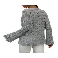 Kayotuas Womens Crewneck Crochet Lace Lace Dong Loweve Culet Out кабел плетен пуловери за пуловери върхове