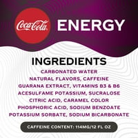 Чери Кокс енергия нула захар, Кока-Кола ароматизирани енергийни напитки с витамин В6, витамин В & гуарана, мг кофеин, ет Оз