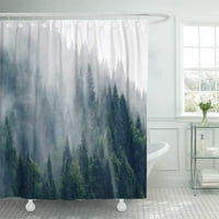 Горска еванасцентна атмосфера в гората опакована мъгла планина атмосфера дървета въздушен душ завеса за баня завеса