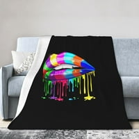 Douzhe Ultra-Soft Micro Fleece Lightweight Flannel Bed Bednet, Rainbow Lips LGBT Pride Print Уютни топли одеяла за хвърляне, 60