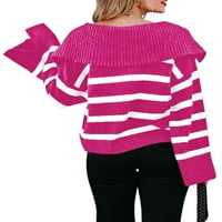Abtel дамски джъмпер върхове райета плетани пуловери Плетене пуловер Жени ежедневни пътувания пуловер Роза червено L