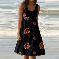 Bazyrey летни рокли за жени ежедневни плажни спагети каишки Sundress Floral Leaveless Mini рокля Blue L
