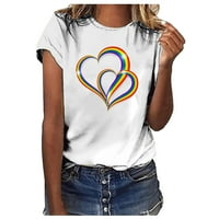Тениска за Свети Валентин за жени ежедневни с къс ръкав екипаж на тройници сладки цветни сърдечни печат raglan пуловер ризи