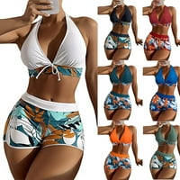 Дамски халтер шия бикини кратък комплект две отпечатани бански костюми за плажни дрехи