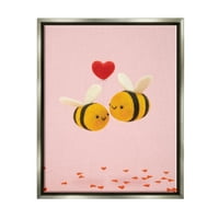 Ступел Индустрии Романтични Пчели Розови Сърца Празнична Фотография Сив Плаващ Рамкирани Изкуство Печат Стена Изкуство