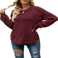 Авамо жени топло пуловер с дълъг ръкав твърд цвят ежедневна туника блуза дами кокетни плетени плетени върхове claret s