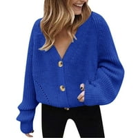 Sngxgn Женски леки Crewneck Cardigan пуловер с дълъг ръкав Кардиган Кардиган за жени, синьо, размер XL