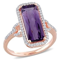 Дамски Октагон аметист каратов диамантен пръстен от 14 карата Розово злато