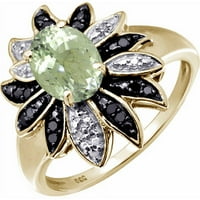 1. Карат зелен аметист скъпоценен камък и карат черно-бял диамантен пръстен