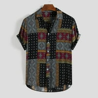 Поло ризи за мъже Мъжки етнически стил Лятна къса ръкав Разхлабени копчета Небрежни ризи Блуза върхове