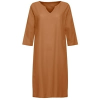 Tking модни летни рокли за жени дамски v шия ежедневно моден отпечатан ръкав midi рокли оранжево s