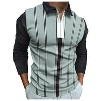 iopqo поло ризи за мъже мъже модни разхлабени ревера цип 3D цифров печат с дълъг ръкав теп тениска риза отгоре небесно синьо m