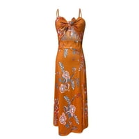 Рокли за жени плюс размер женски без гръб-образно слънчева рокля без ръкави Графични щампи дълъг плажен слънчеви рокли рокли оранжево