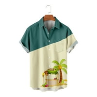 Мъжки хавайска риза фламингос небрежен копче с къс ръкав надолу ризи алоха риза