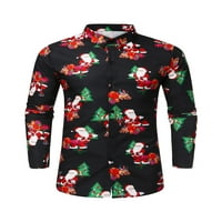 Haite Mens Xmas върхове копче за блуза на шията надолу туника риза мъже коледни ризи с дълъг ръкав черна флорална Коледа l