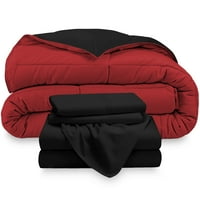 Голо Начало микрофибър 4-парче черен червен Утешител, черен лист комплект двулицево легло в чанта, двойно хл