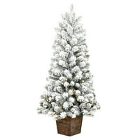 Викерман 4 ' 22 Флокирани Гифорд тънък саксии Бор изкуствена коледна елха, топло бели светодиодни светлини