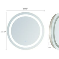 2-футово сребърно кръгло Заоблено огледало за стена със светодиодно осветление и сензорен контрол затъмняващо стъкло алуминиева