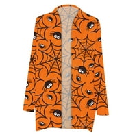Женски паяк печат жилетка Отворете предни дълги ръкави изходни дрехи удобни жилетка леки ризи Fall Tops Orange XL